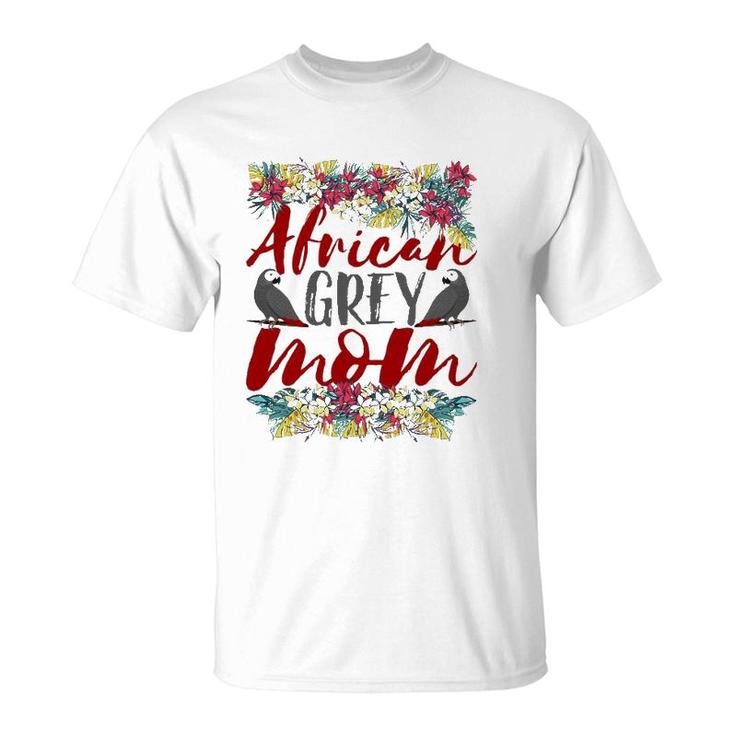 African Grey Mom - Floral - African Grey Parrot T-Shirt