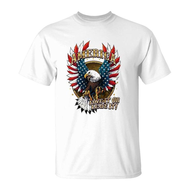 America Love It Or Leave It Patriotic Eagle Mens Back Print T-Shirt