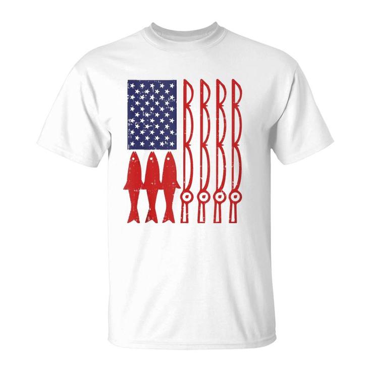 American Flag Fishing 4Th Of July Patriotic Dad Gift Angler  T-Shirt