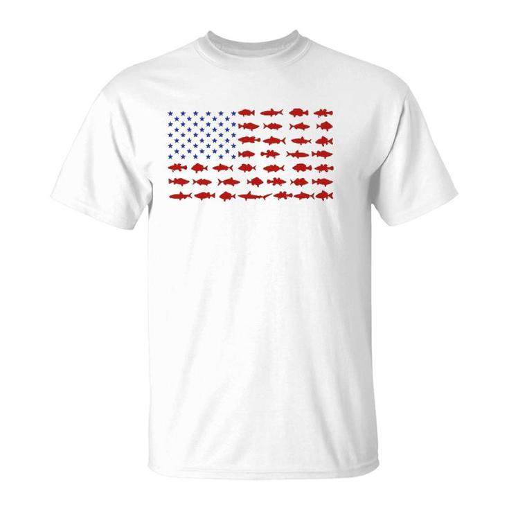 American Flag Fishing Theme Patriotic For Men Women Kids T-Shirt