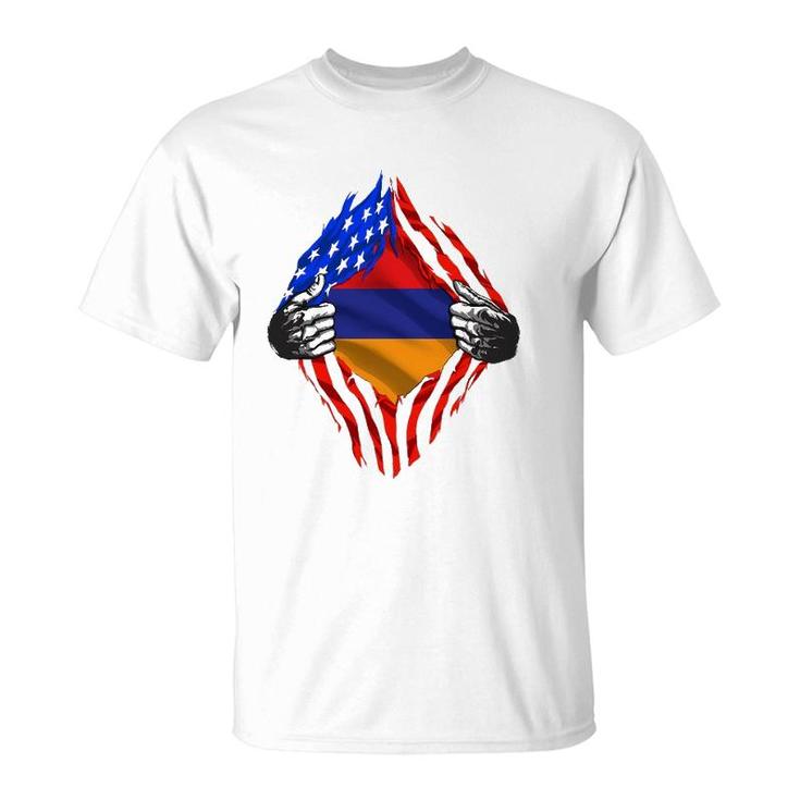 Armenian Heritage Armenia Roots Us American Flag Patriotic T-Shirt