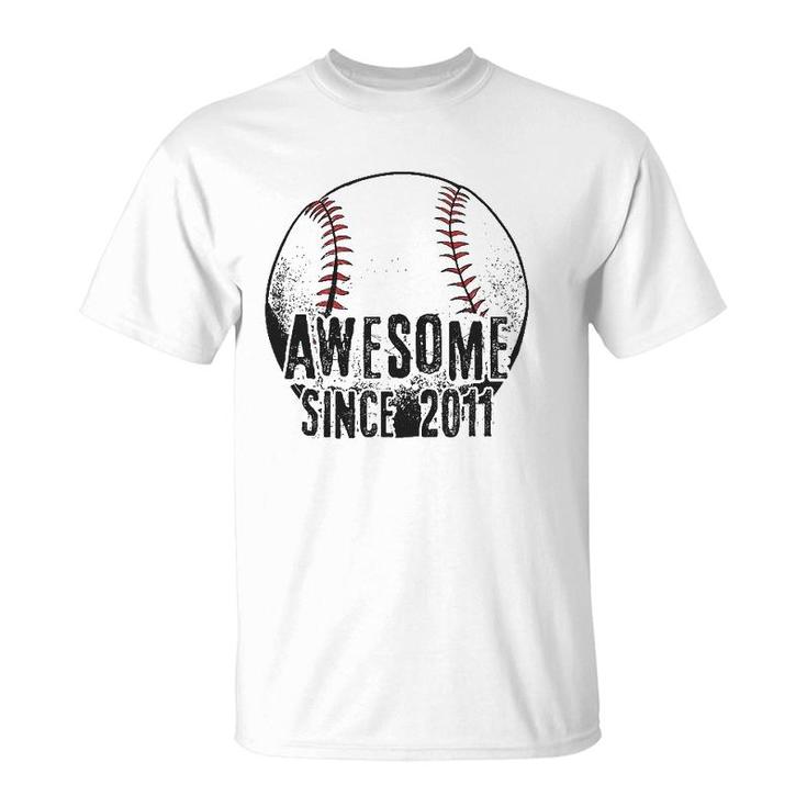 Awesome Since 2011 11 Years Old Baseball Player 11St Birthday T-Shirt