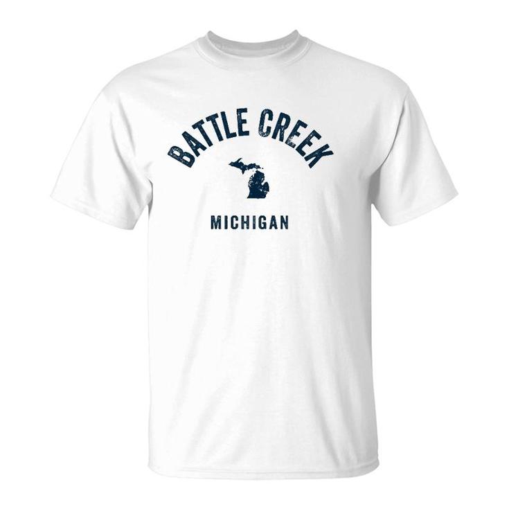Battle Creek Michigan Mi Vintage 70S Sports Navy Print T-shirt