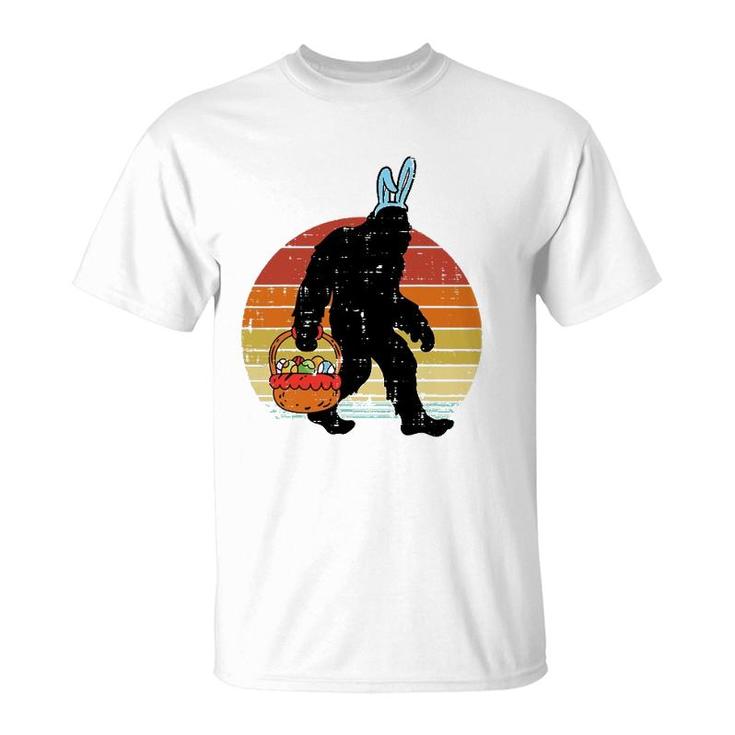Bigfoot Sasquatch Bunny Easter Eggs Retro Men Women Kids T-Shirt