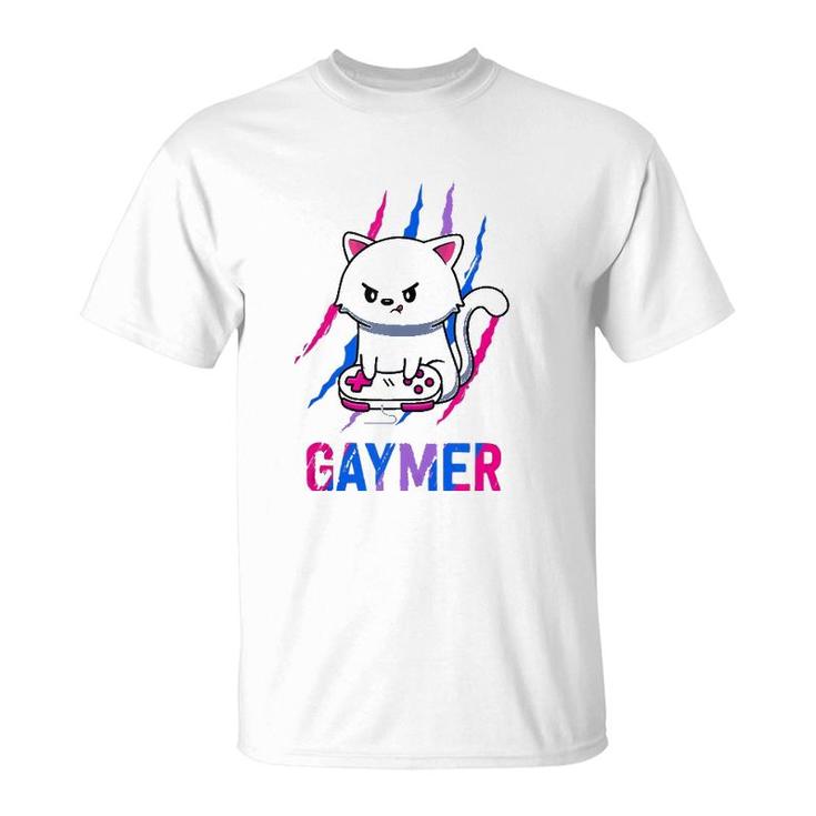Bisexual Gaymer Geek Pride Lgbt Video Game Lovers Gift Cat  T-Shirt