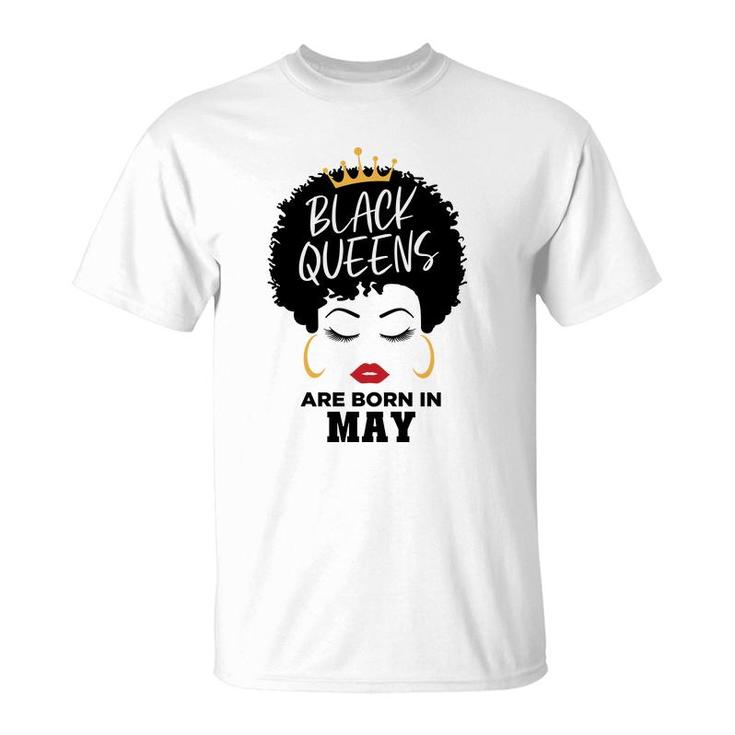 Black Queens Are Born In May Birthday Curly Hair Girl T-Shirt