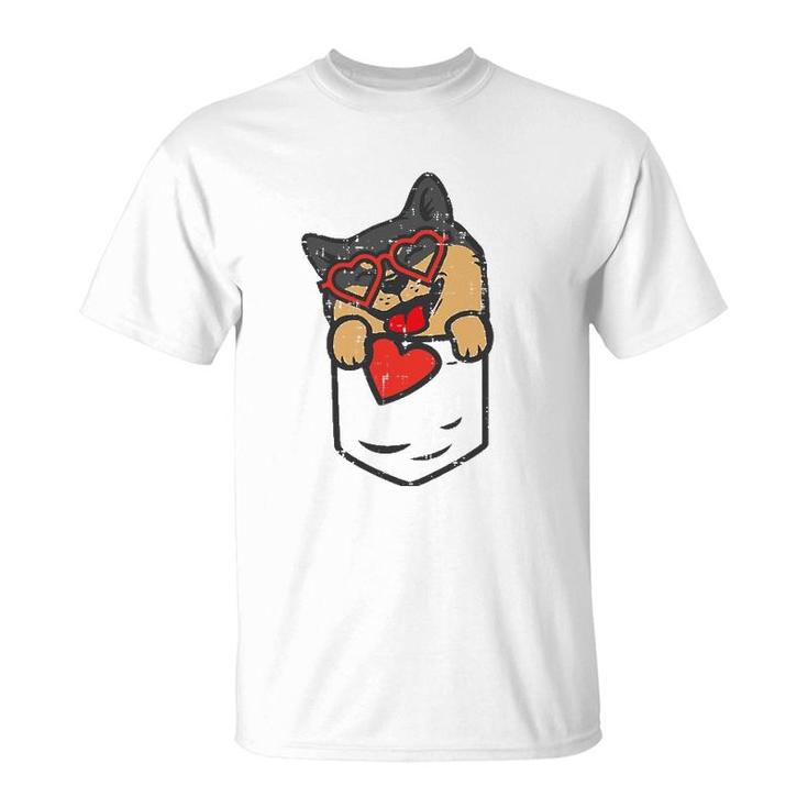 Black Shiba Inu Heart Pocket Valentine Day Japanese Dog Gift T-Shirt