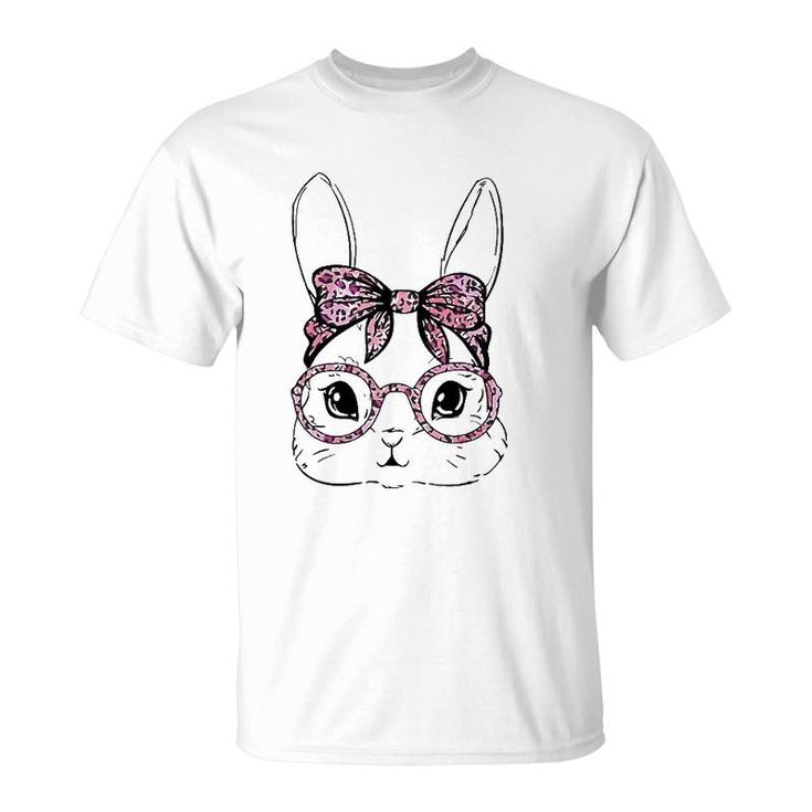 Bunny Face Leopard Glasses Happy Easter Day Women Girl Kid T-Shirt