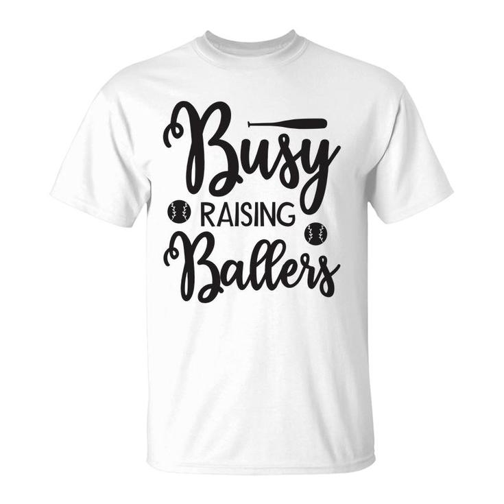 Busy Raising Ballers Gray And Black Graphic T-Shirt