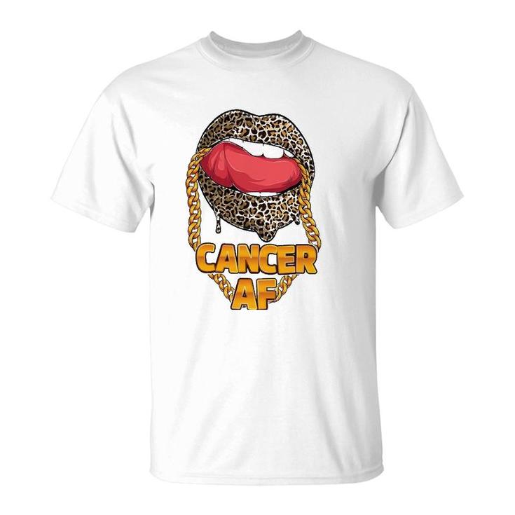 Cancer Af Girl Juicy Lips Leopard Astrology Zodiac Sign T-Shirt