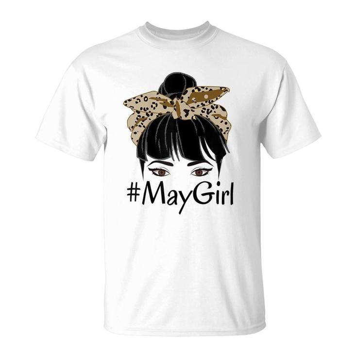 Cute May Girl Leopard Birthday For Queen Born May Birthday  T-Shirt