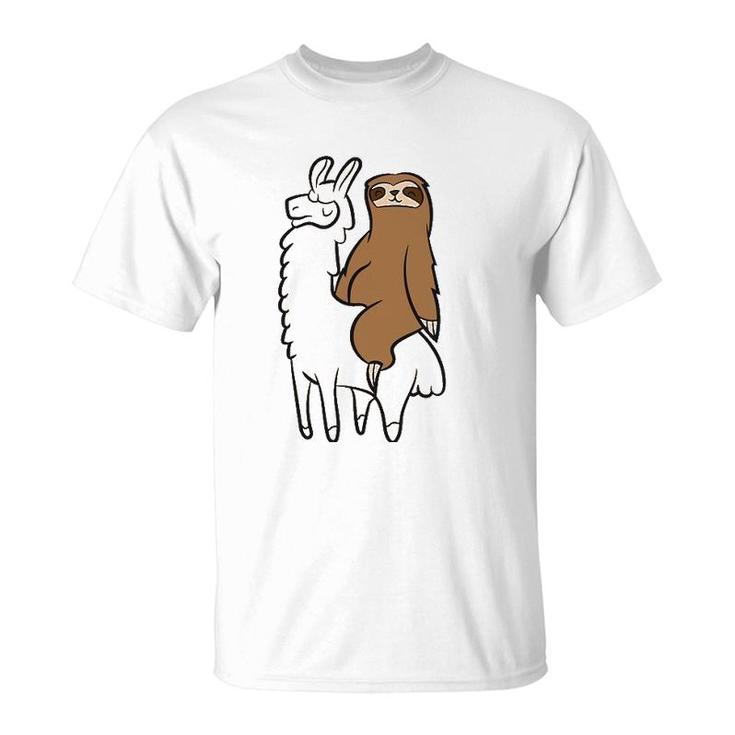Cute Sloth Riding On Llama Love Llama And Sloths T-Shirt