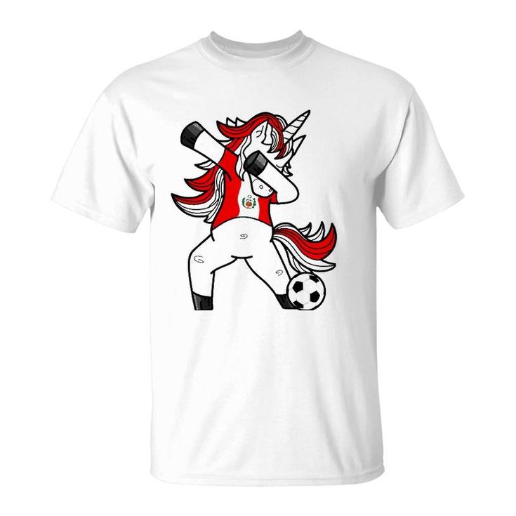 Dabbing Soccer Unicorn Peru Peruvians Football T-Shirt