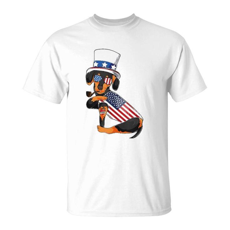 Dachshund Dog Merica 4Th Of July Usa American Flag Men Women  T-Shirt