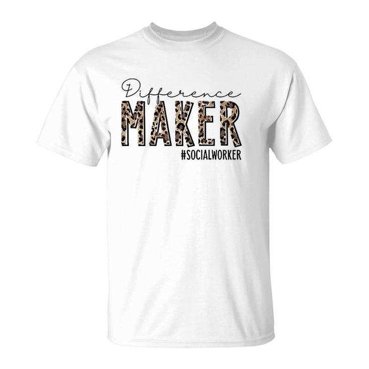 Difference Maker Social Worker Leopard Social Worker Funny  T-Shirt