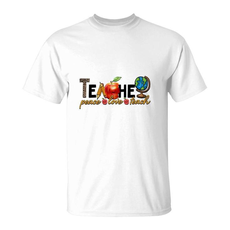 Earth Teacher Peacee Love Teach Great Apple T-Shirt