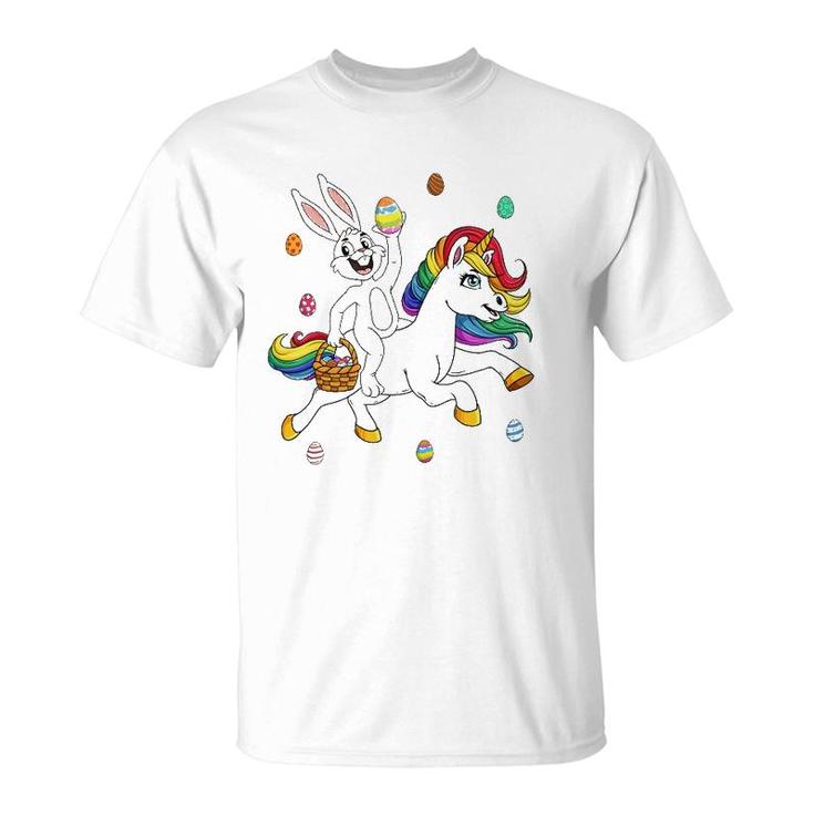 Easter Bunny Riding A Unicorn Cute Magical Girls Kids Teens T-Shirt