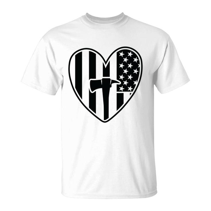 Firefighter Usa Flag Black Heart Gift For Firefighter T-Shirt