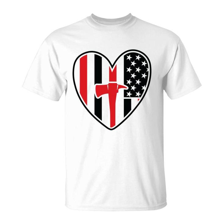 Firefighter Usa Flag Red Heart Gift For Firefighter T-Shirt
