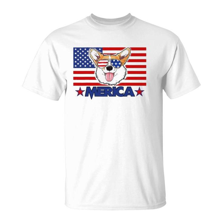 Funny Corgi Dog Merica 4Th Of July Independence Day T-Shirt