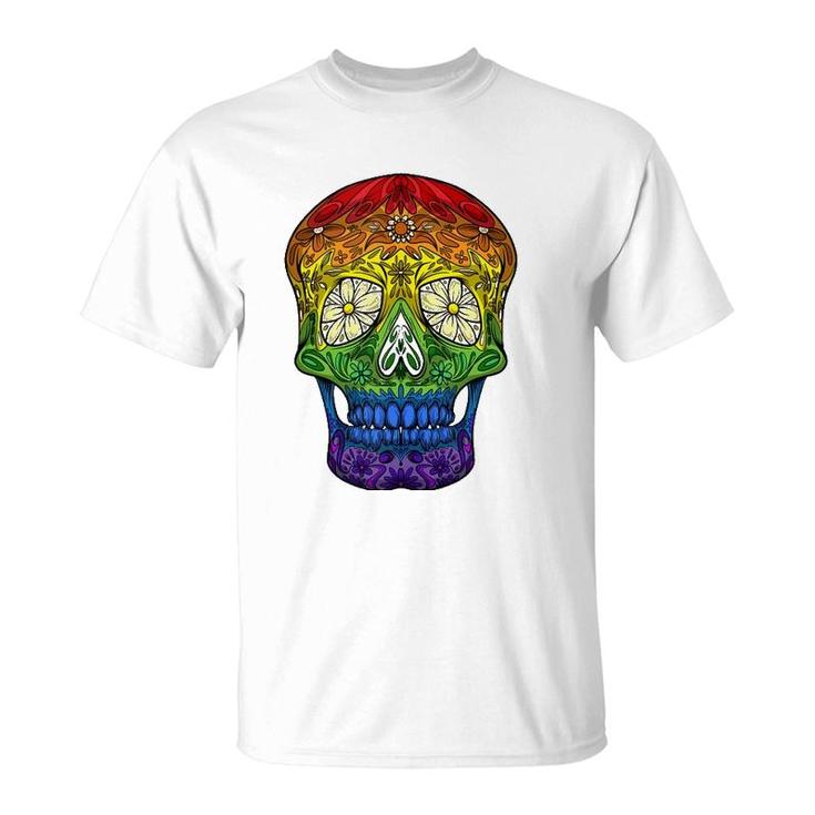 Funny Sugar Skull Gift For Men Women Cool Lgbt Pride Flag  T-Shirt