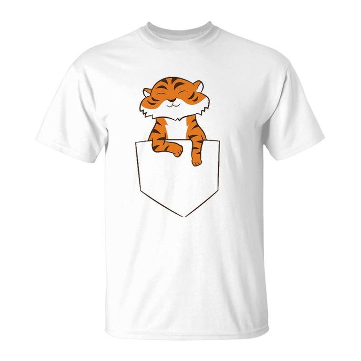 Funny Tiger In Pocket Kids Love Tigers Lion In Pocket T-Shirt