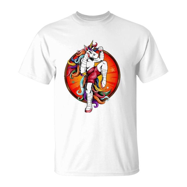 Funny Unicorn Muay Thai Karate Kickboxing Samurai  T-Shirt