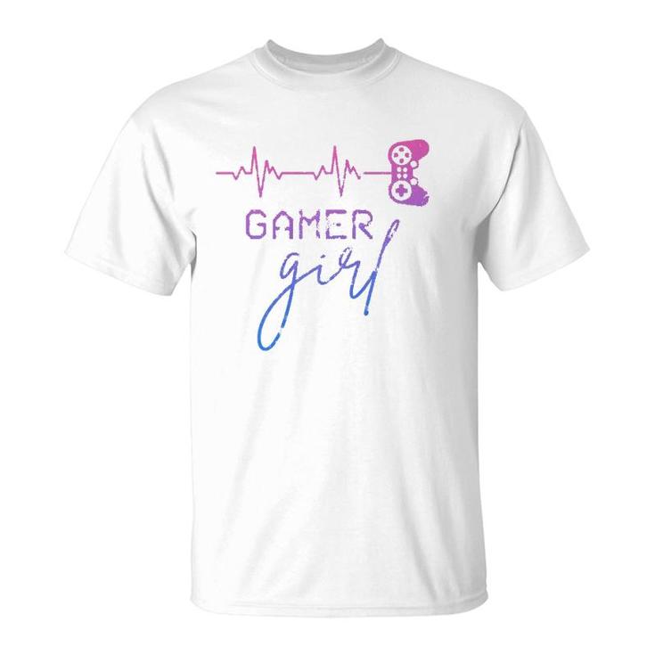 Gamer Girl Cute Heartbeat Gamer For Girl Video Game Lovers  T-Shirt