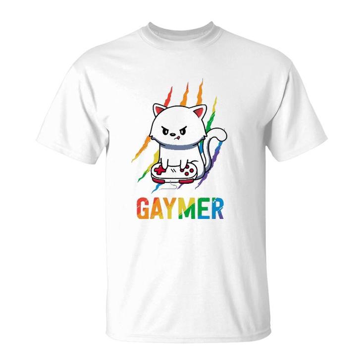 Gaymer Lgbt Cat Pride  Rainbow Video Game Lovers Gift  T-Shirt