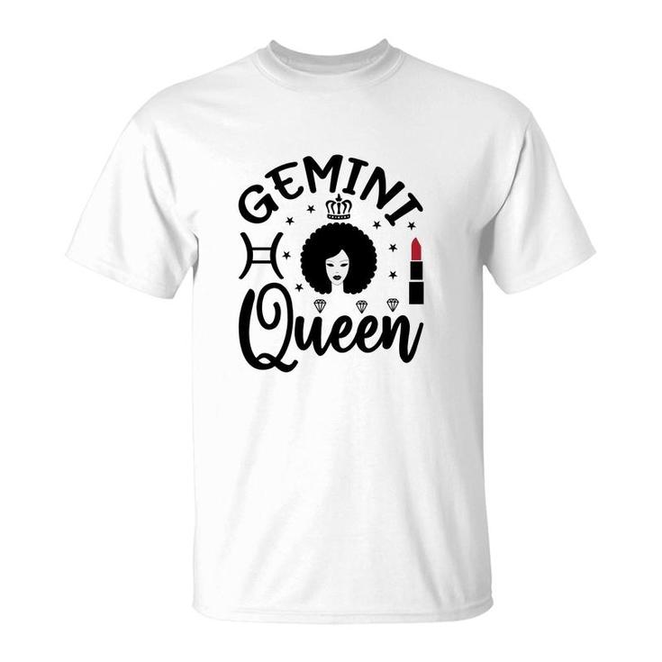 Gemini Girl Curly Hair Lipstick Decoration Birthday T-Shirt