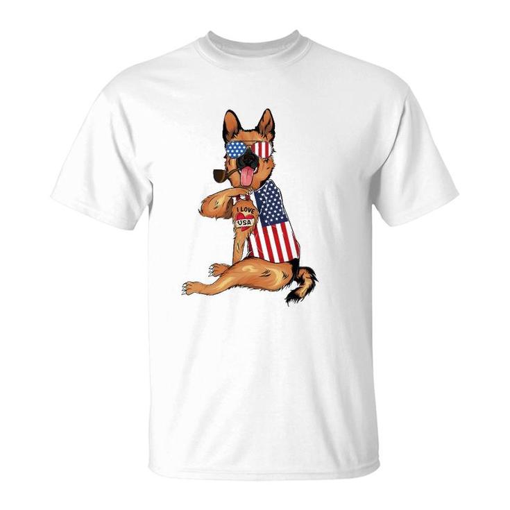 German Shepherd Dog Merica 4Th Of July Usa American Flag Men T-Shirt