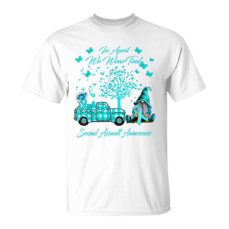 Gnomes In April We Wear Teal Sexual Assault Awareness Gifts  T-Shirt