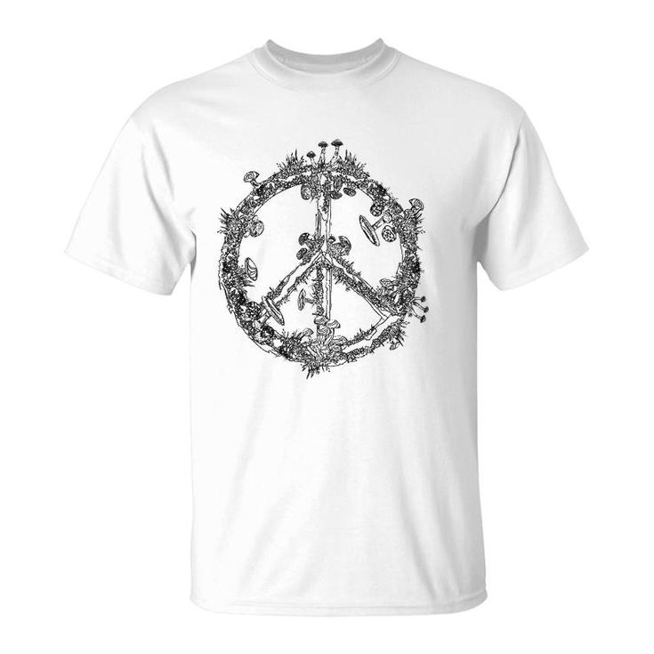 Goblincore Mushroom Peace Sign Vintage Retro Cottagecore T-Shirt