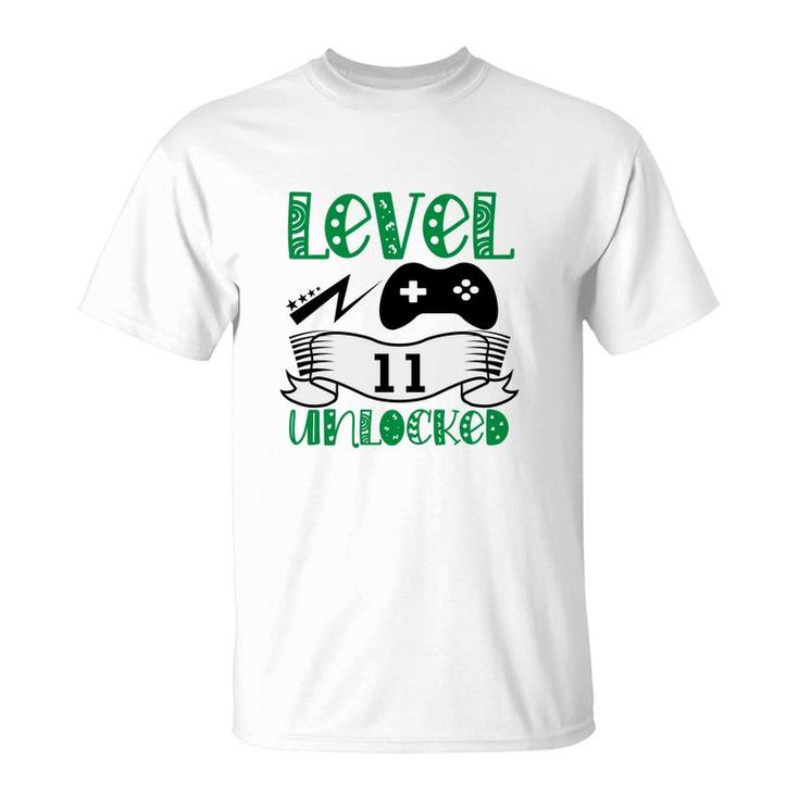 Green Letter Level 11 Unlocked Gamer 11Th Birthday T-Shirt