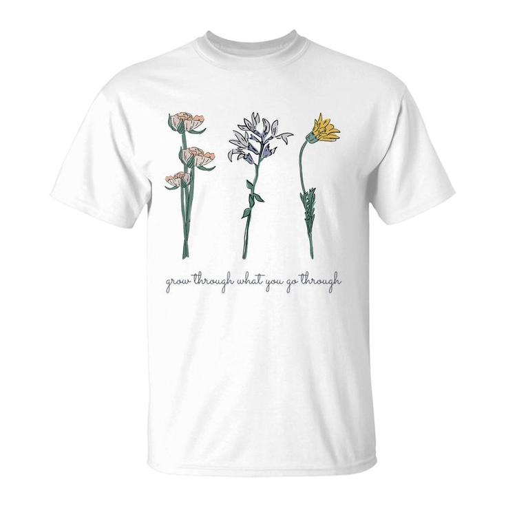 Grow Through What You Go Through Vintage Wildflower Poppy  T-Shirt