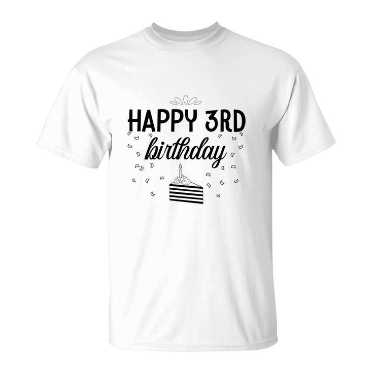 Happy 3Rd Birthday Black Version With A Sweet Cake Birthday T-Shirt