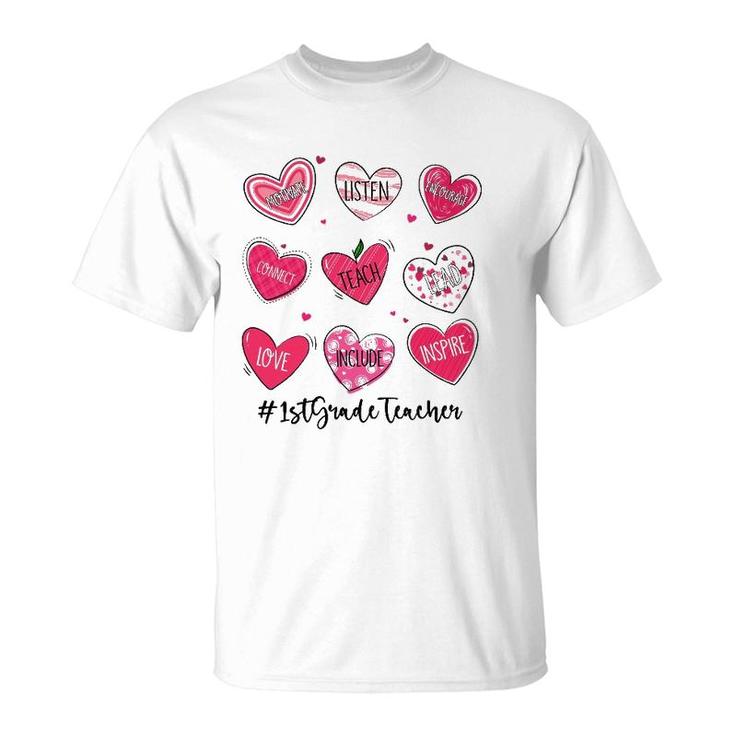 Hearts Teach Love Inspire 1St Grade Teacher Valentines Day T-Shirt