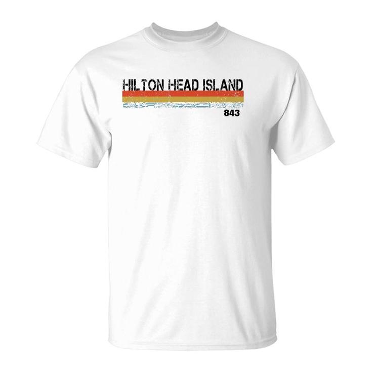 Hilton Head Island Sc Area Code 843 Vintage Stripes T-Shirt