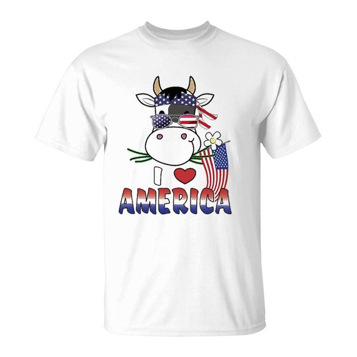 I Love America 4Th Of July Usa Patriotic Cow Lover Kids T-Shirt