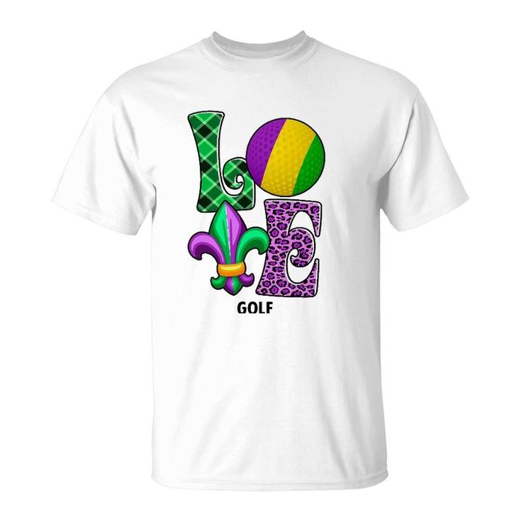 I Love Mardi Gras Golf Plaid Leopard Men Women Kids T-Shirt