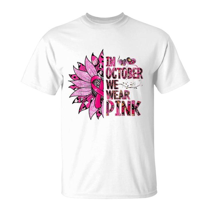 In October We Wear Pink Leopard Breast Cancer Awareness  T-Shirt