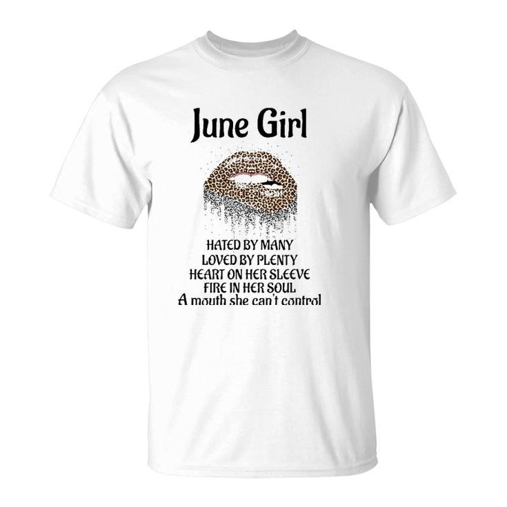 June Birthday Girl Leopard Dripping Lips T-Shirt