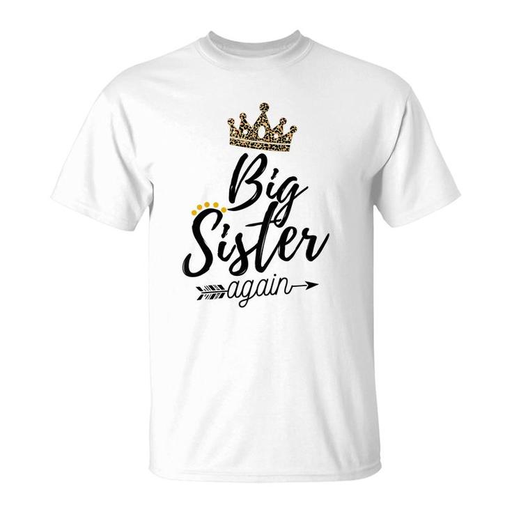 Kids Big Sister Again 2022 Soon To Be Bigsister Leopard Print  T-Shirt