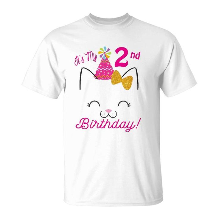 Kids Its My 2Nd Birthday  Girl Kitty Cat Theme Party Two T-Shirt