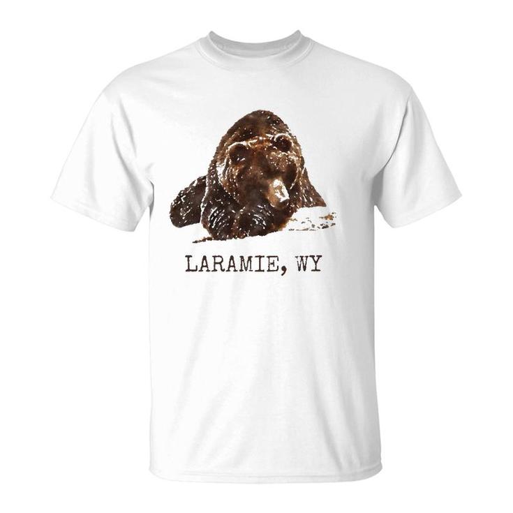 Laramie Wy Brown Grizzly Bear In Snow Wyoming Gift T-Shirt