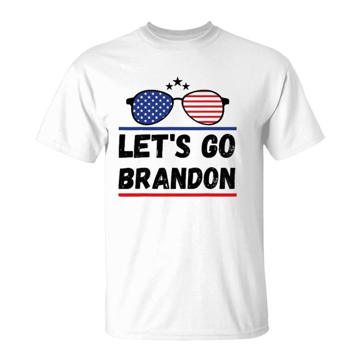 Lets Go Brandon Joe Biden Chant Impeach Biden Costume American Flag Sunglasses T-Shirt
