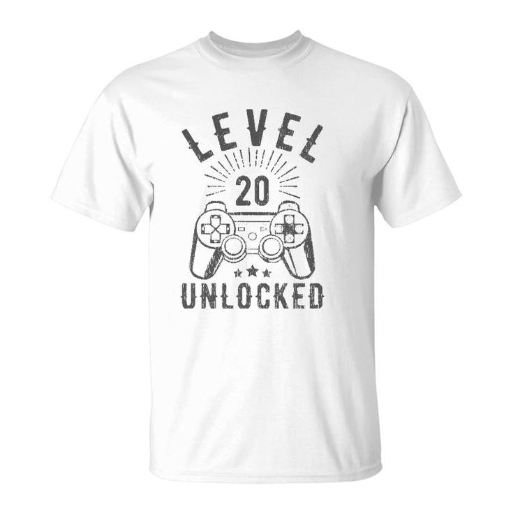 Level 20 Unlocked Simple Gamer 20Th Birthday 20 Years Old T-Shirt