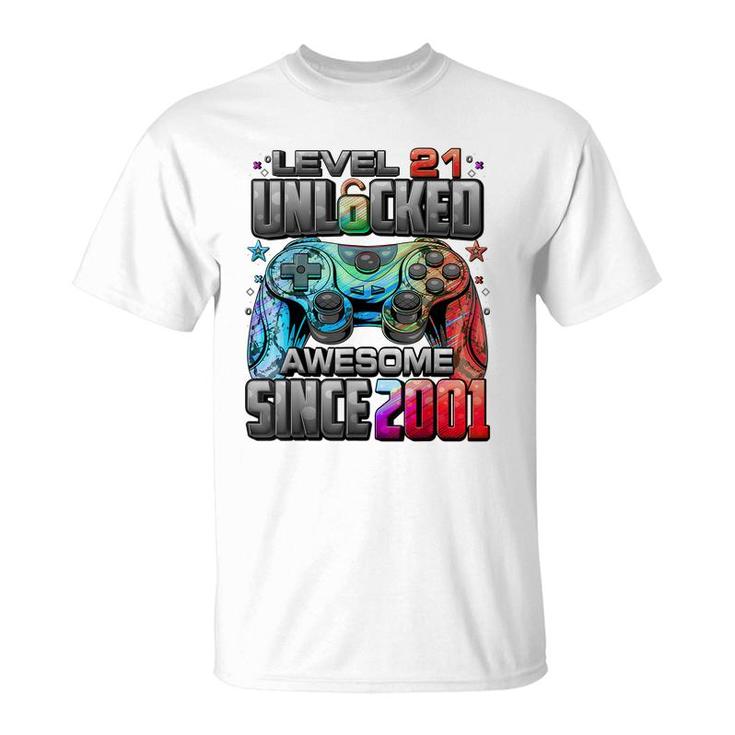 Level 21 Unlocked Awesome Since 2001 21St Birthday Gaming  T-Shirt