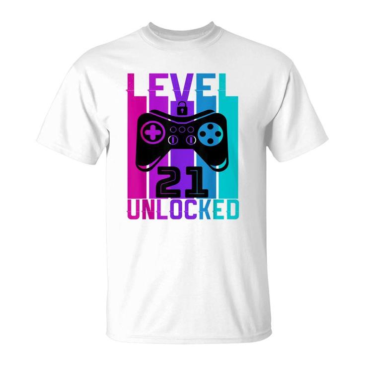 Level 21 Unlocked  Video Gamer 21 Years Old Birthday  T-Shirt