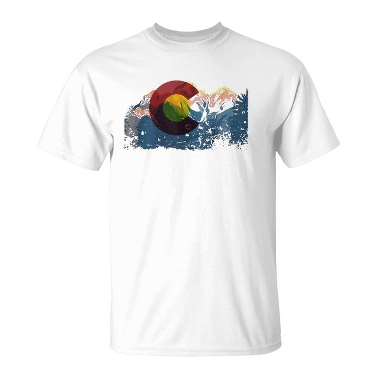 Love Vintage Colorado Flag Mountains Gift Design Idea  T-Shirt